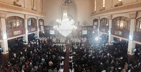 Coffins are laid out during a funeral service for victims of a Sunday cathedral bombing, at the Virgin Mary Church, in Cairo, Egypt, on Dec. 12, 2016. (AP Photo/Nariman El-Mofty)