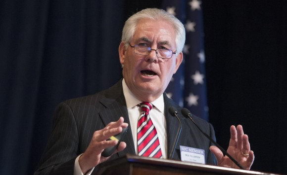 ExxonMobil CEO Rex Tillerson delivers remarks on the release of a report by the National Petroleum Council on oil drilling in the Arctic, in Washington, March 27, 2015. (AP Photo/Evan Vucci)