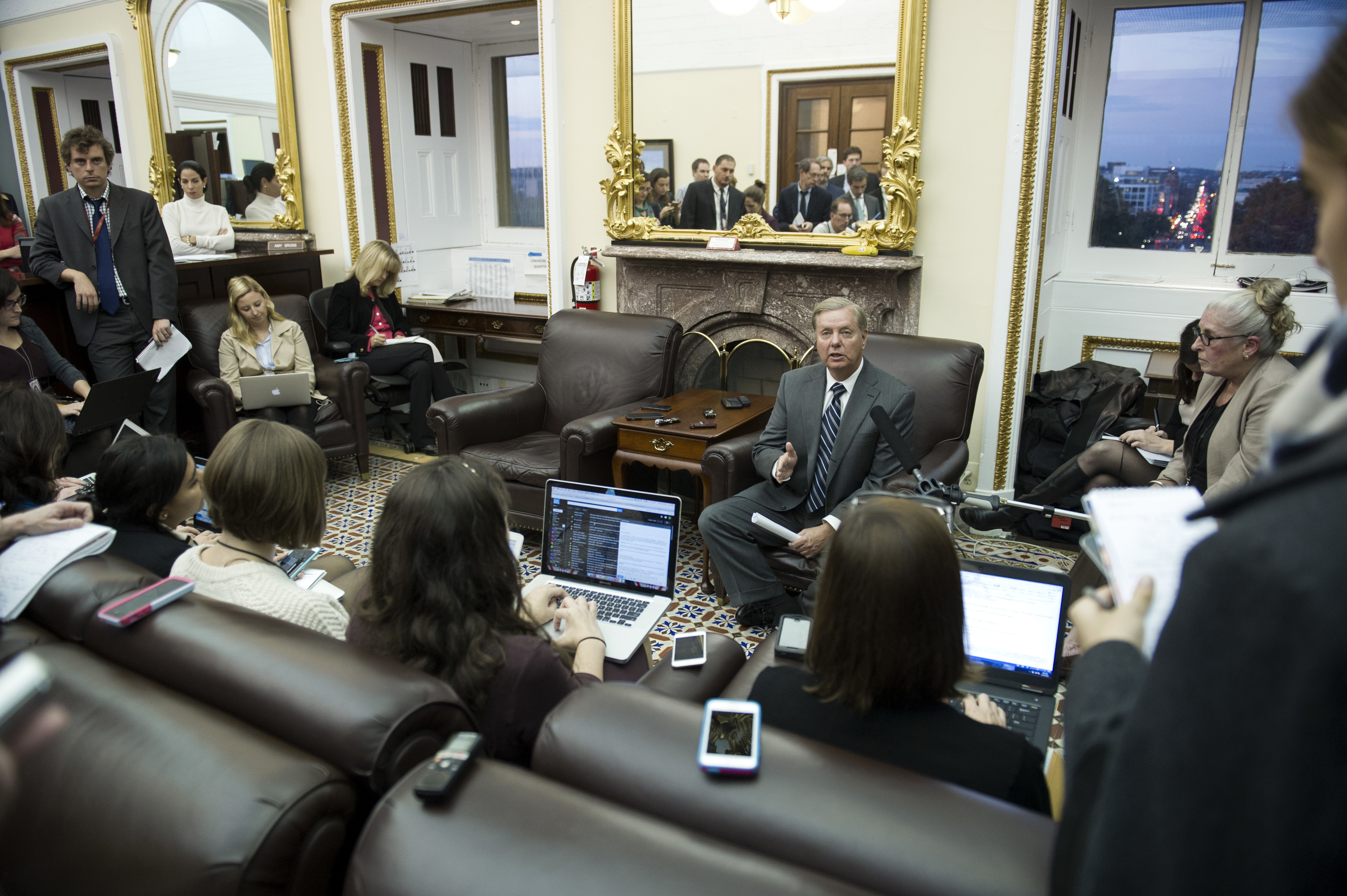 Sen. Lindsey Graham, R-S.C. speaks with reporters in the Senate Press Gallery on Capitol Hill in Washington, in this file photo. (AP Photo/Cliff Owen, File)