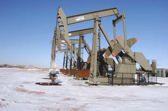 This Feb. 26, 2015 photo, shows an oil well on the Fort Berthold Indian Reservation near Mandaree, N.D. (AP Photo/Matthew Brown, File)