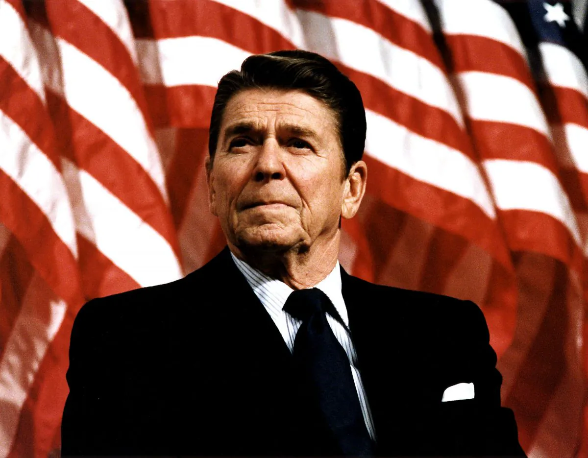 Former U.S. President Ronald Reagan speaks at a rally on Feb. 8, 1982. (Michael Evans/The White House/Getty Images)