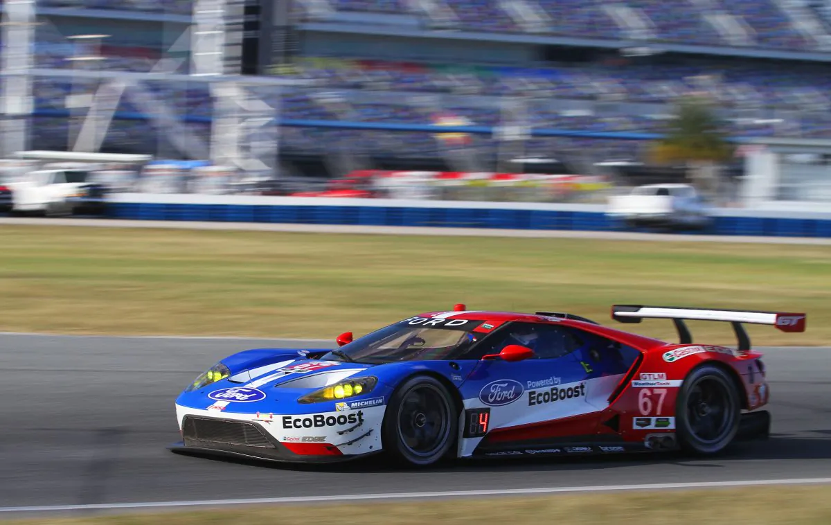 The Ford Chip Ganassi Racing Ford GTs proved to be the fasted of the GT Le Mans field at the IMSA WSC test at Daytona, Dec. 13–14. (Chris Jasurek/Epoch Times)