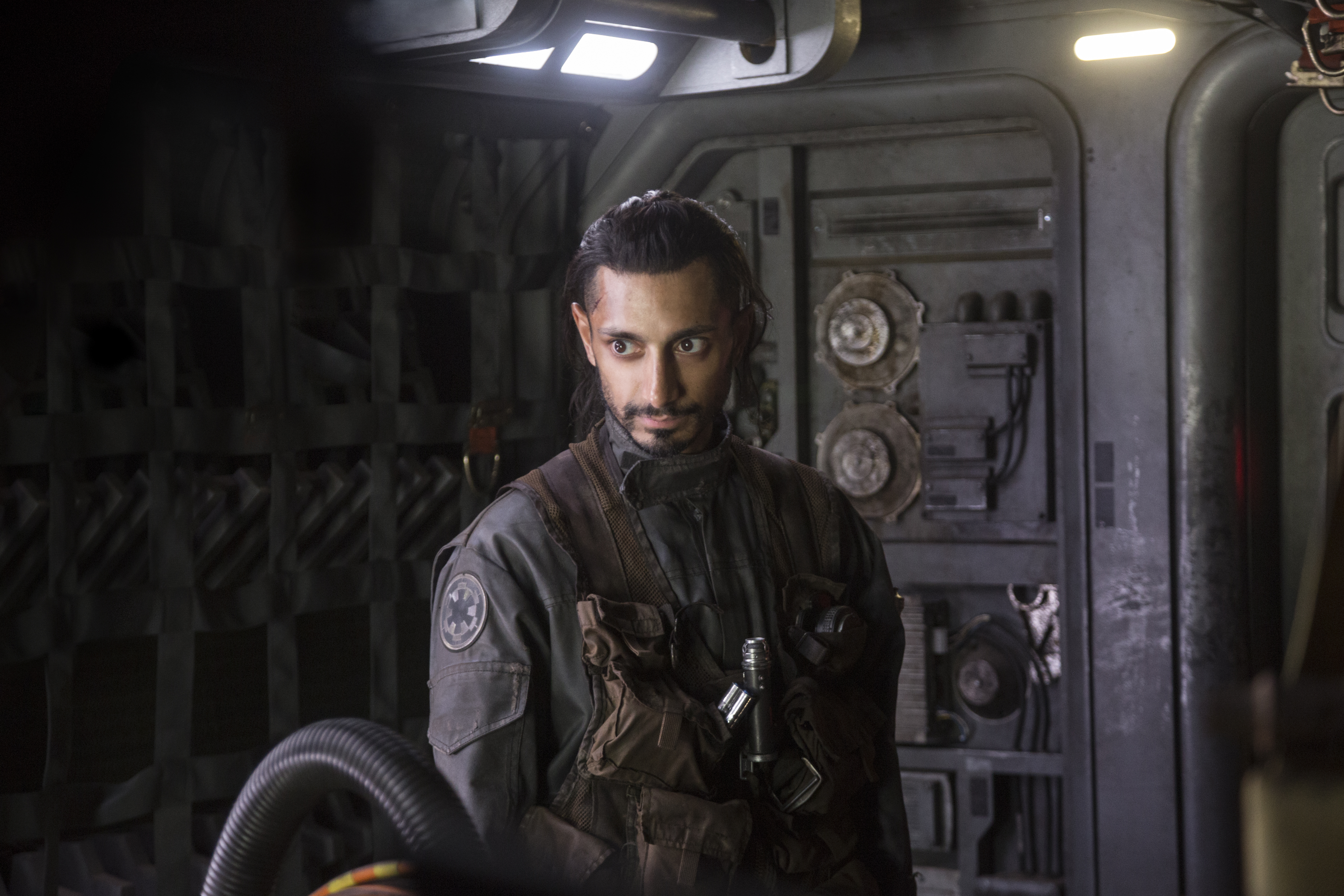 This image released by Lucasfilm Ltd. shows Riz Ahmed as Bodhi Rook in a scene from, "Rogue One: A Star Wars Story." (Jonathan Olley/Lucasfilm Ltd. via AP)