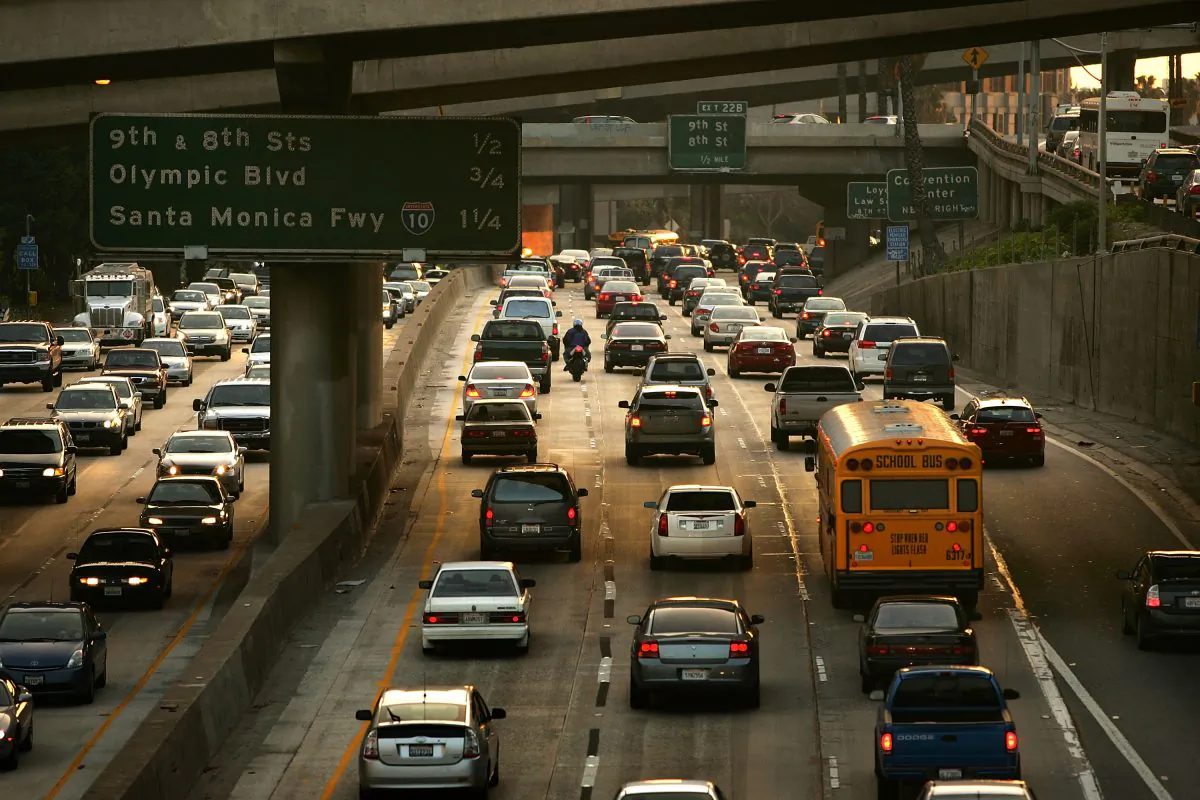Drivers fill the 110 freeway during afternoon rush-hour in Los Angeles in a file photo. (David McNew/Getty Images)