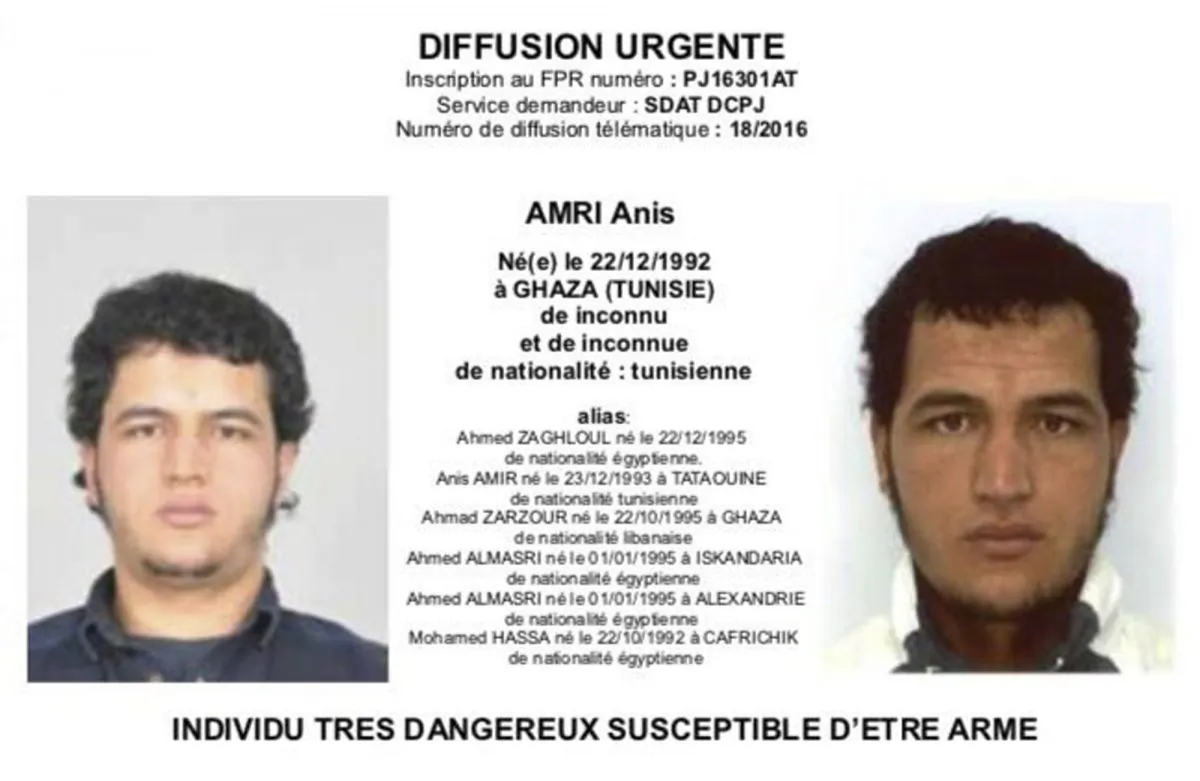 The photo which was sent to European police authorities shows Tunisian national Anis Amri who is wanted by German police for an alleged involvement in the Berlin Christmas market attack on Dec. 19, 2016. (Police via AP)