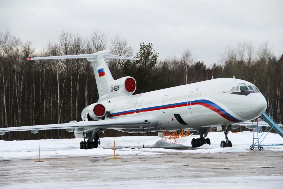 A Tu-154 plane with registration number RA-85572 at Chkalovsky military airport near Moscow, Russia, on Jan. 15, 2015. (Dmitry Petrochenko/AP Photo)
