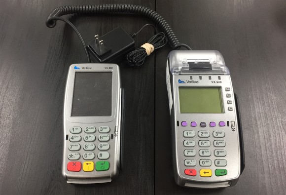 Two credit card reading machines mailed to small business owner Taeko Kobayashi by Northern Leasing Systems, in El Monte, Calif. on Dec. 20. (Sarah Le/Epoch Times)