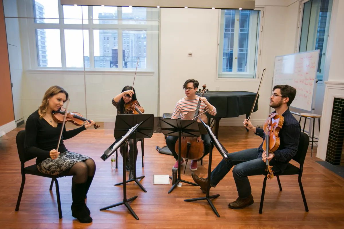 The Attacca Quartet rehearses in New York City on Dec. 7, 2016. (Benjamin Chasteen/The Epoch Times)