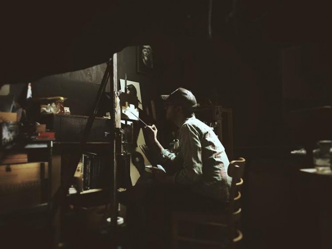 Dale Zinkowski paints in his studio space at Grand Central Atelier, in Long Island City, Queens, New York, 2016. (Patrick Byrnes)