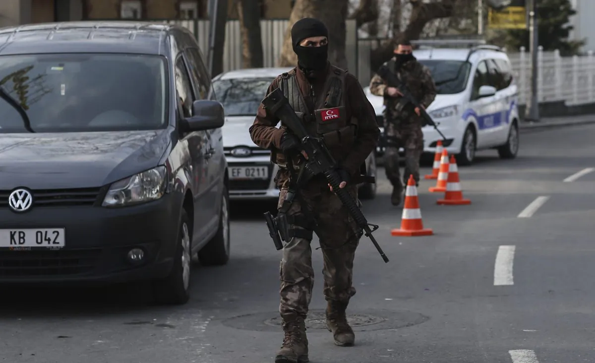 Turkish special security force members patrol near the scene of the Reina night club following the New Year's day attack, in Istanbul on Jan. 4, 2017. (AP Photo/Emrah Gurel)