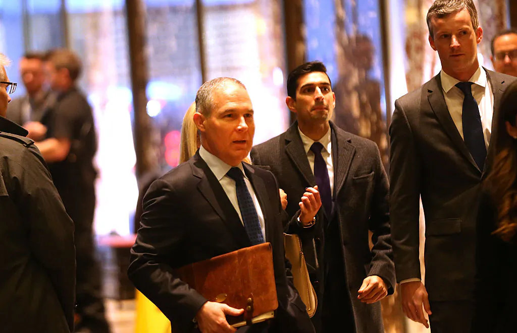 Oklahoma Attorney General Scott Pruitt (L) arrives at Trump Tower on Dec. 7, 2016 in New York City. Potential members of President-elect Donald Trump's cabinet have been meeting with him and his transition team. (Spencer Platt/Getty Images)
