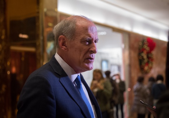 US Senator Dan Coats speaks to the media in the lobby of Trump Tower in New York, after meetings with US President-elect Donald Trump Nov. 30, 2016. (BRYAN R. SMITH/AFP/Getty Images)