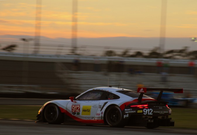 The #912 GTLM Porsche GT Team 911 RSR heads into the West Horseshoe as the Roar winds down. (Chris Jasurek/Epoch Times)