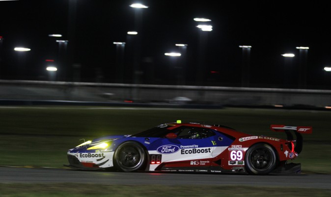 Andy Priaulx in the #69 Ford GT leads another 1–2–3 sweep in GTLM in Roar night practice. (Chris Jasurek/Epoch Times)