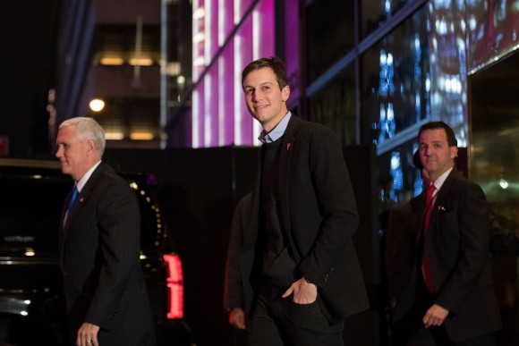 (L to R) Vice President-elect Mike Pence and Jared Kushner exit Trump Tower in New York City on Dec. 7, 2016. President-elect Donald Trump and his transition team are in the process of filling cabinet and other high level positions for the new administration. (Drew Angerer/Getty Images)