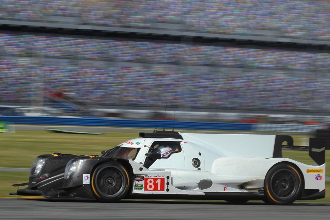 The #81 Dragonspeed Oreca-Gibson leads the #85 JDC-Miller Oreca through Daytoa's West Horseshoe. (Chris Jasurek/Epoch Times)