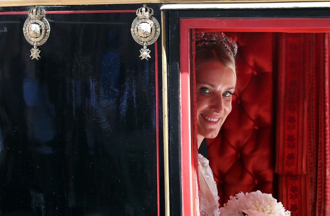 Ekaterina of Hanover in a carriage after her church wedding ceremony in Hanover, central Germany, on July 8, 2017. Prince Ernst August of Hanover did not give in to the injunctions of his father and married his fiancee Ekaterina Malysheva, a fashion designer of Russian origin. (RONNY HARTMANN/AFP/Getty Images)
