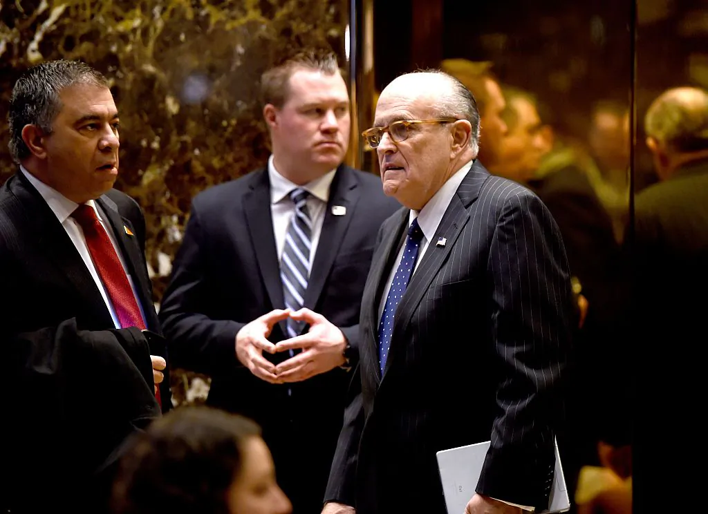 Former New York City Mayor Rudy Giuliani walks through the lobby at Trump Tower on Jan. 11, 2017. (TIMOTHY A. CLARY/AFP/Getty Images)