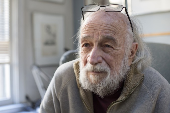 Burton Silverman talks about his art and life in his studio at his home in the Upper West Side of Manhattan, New York on December 20, 2016 (Samira Bouaou/Epoch Times)