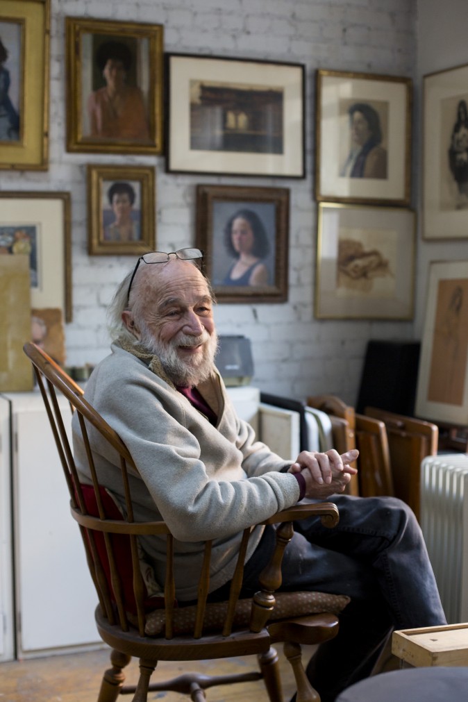 Burton Silverman in his studio at his home in the Upper West Side of Manhattan, New York on Dec. 20, 2016. (Samira Bouaou/Epoch Times)
