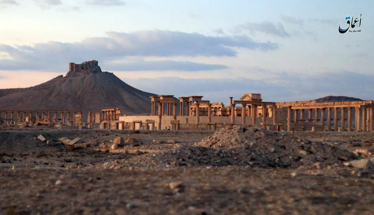 A general view of the ancient ruins of the city of Palmyra, in Homs province, Syria, with the Citadel of Palmyra in the background on Dec. 11, 2016. (Militant video via AP)