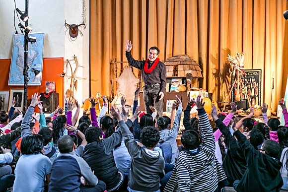 Tommy Cheng teaches American Indian culture to children at the Children's Cultural Center of Native America in Harlem, New York, on Jan. 12.