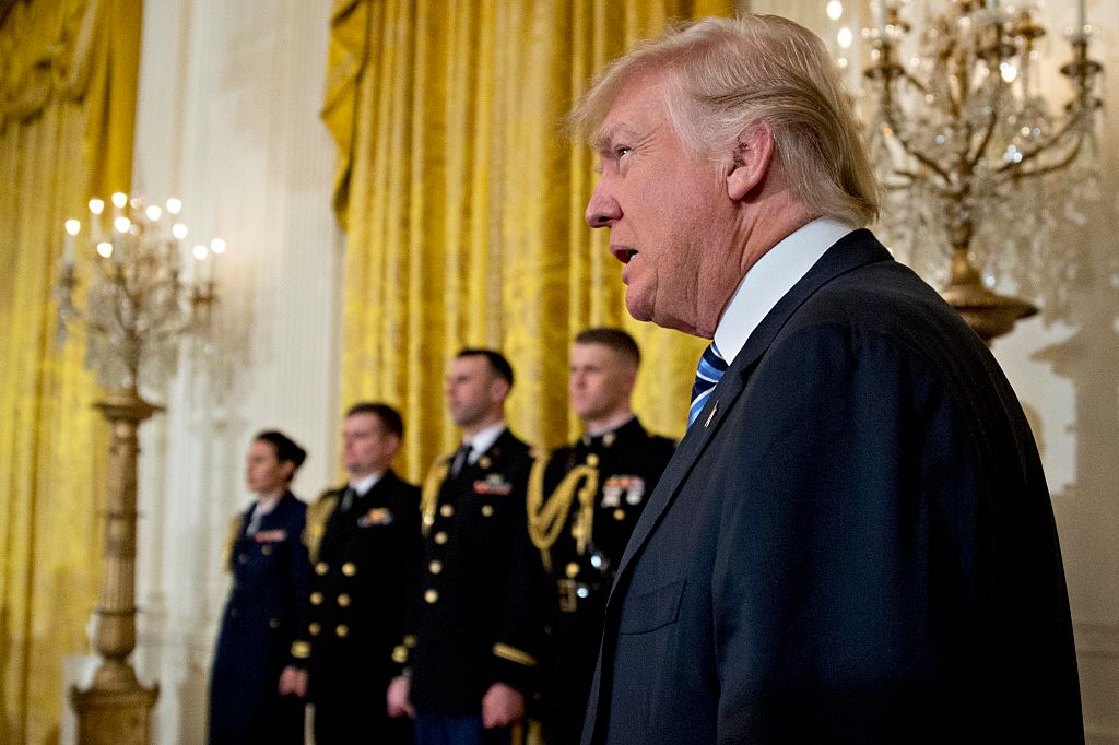 President Donald Trump arrives to a swearing in ceremony of White House senior staff in the East Room of the White House in Washington, DC. on Jan. 22, 2017. (Andrew Harrer-Pool/Getty Images)