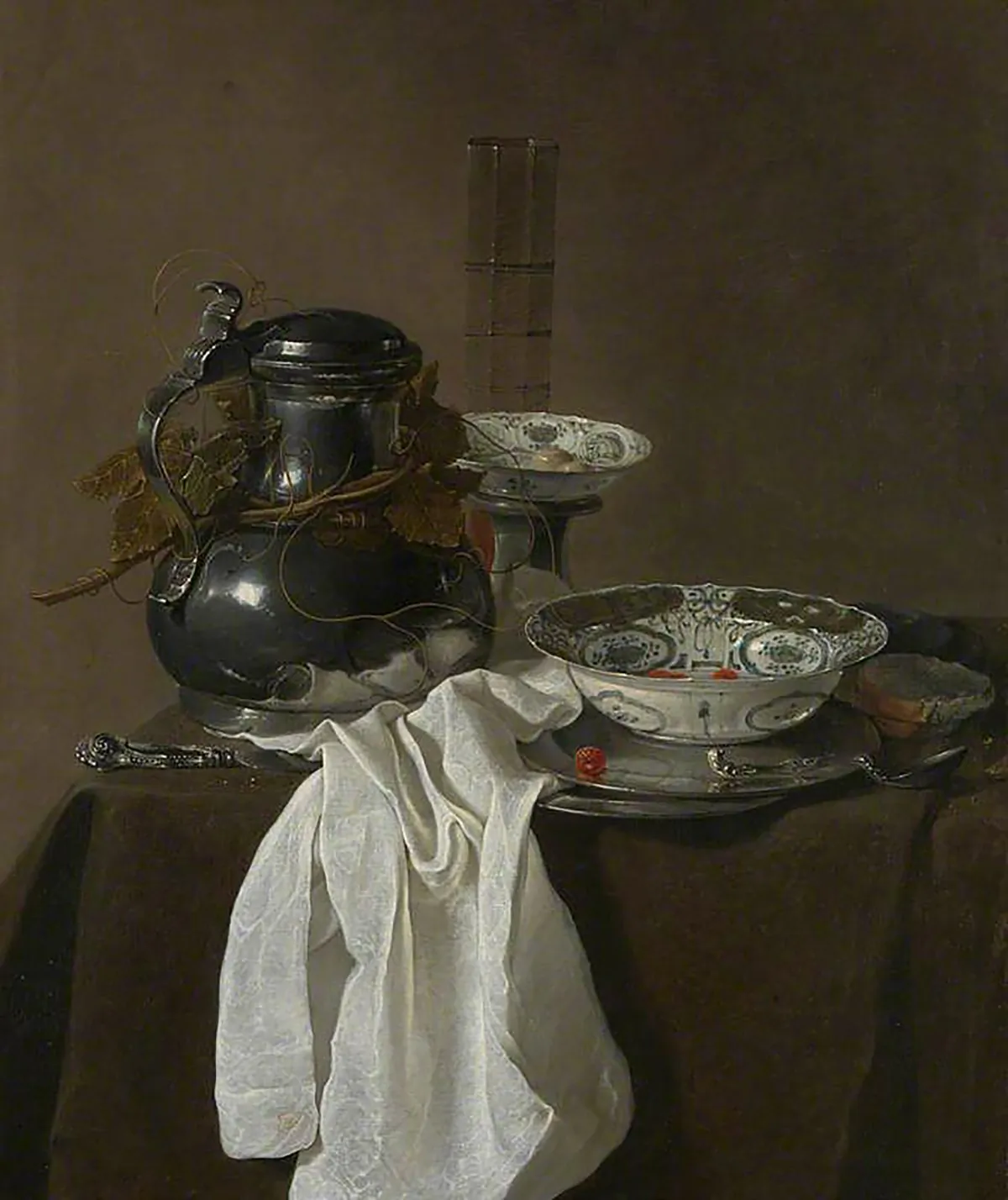 “Still Life with a Pewter Flagon and Two Ming Bowls,” 1651, by Jan Jansz. Treck (circa 1606–1652). Oil on canvas, 30 by 25 inches. (The National Gallery, London)
