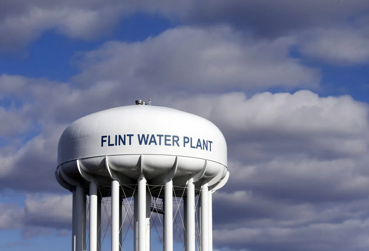 The Flint Water Plant water tower is seen in Flint, Michigan, on March 21, 2016. (Carlos Osorio, File/AP Photo)