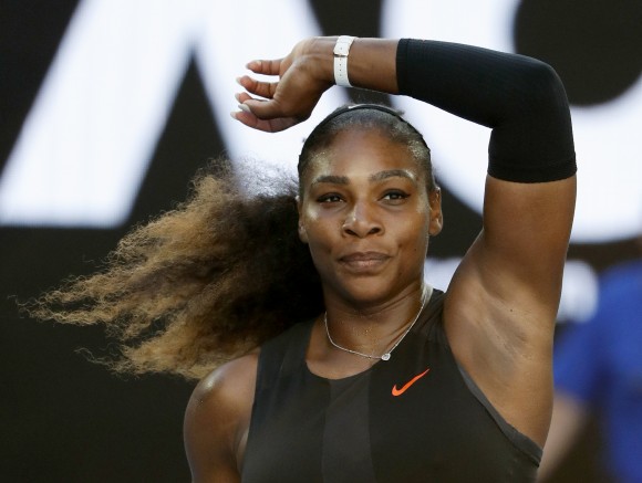 United States' Serena Williams celebrates after defeating Croatia's Mirjana Lucic-Baroni during their semifinal at the Australian Open tennis championships in Melbourne, Australia, Thursday, Jan. 26, 2017. (AP Photo/Dita Alangkara)