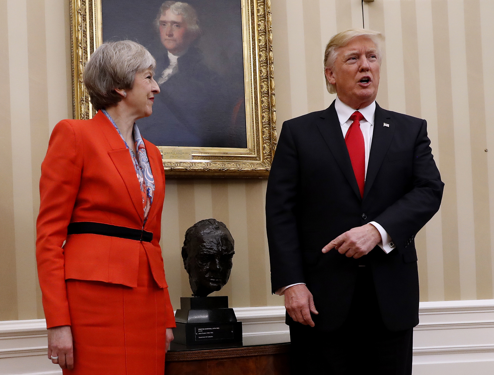 President Donald Trump meets with British Prime Minister Theresa May in the Oval Office of the White House in Washington on Jan. 27, 2017. (AP Photo/Pablo Martinez Monsivais)