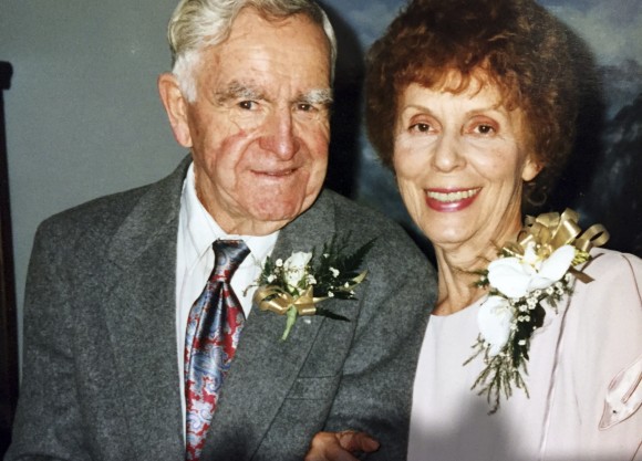 This photo provided by Karen Dahl shows former Navy diver Ken Hartle and his wife Kathryn celebrating their 50th anniversary in Orange, Calif., in March 1999. (Karen Dahl via AP)