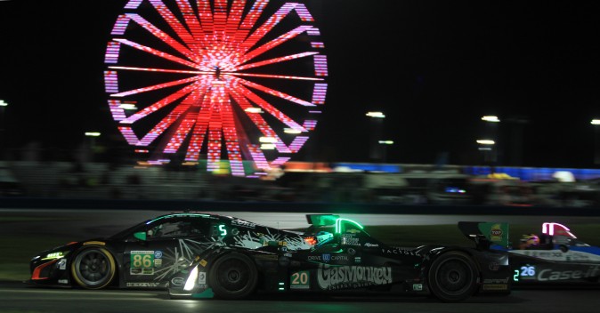 Gustavo Yacaman in the #20 BAR1 Motorsports Oreca passes GTD cars entering Turn 3. (Chris Jasurek/Epoch Times)