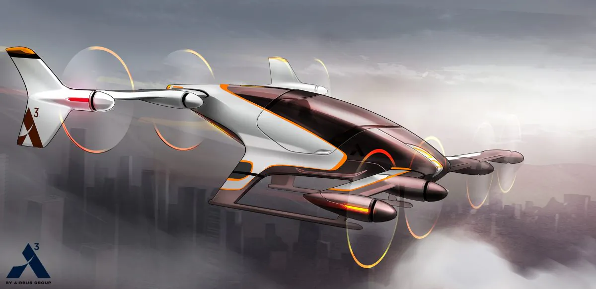 This artist rendering provided by Airbus shows a vehicle from their flying car project, Vahana. (Airbus)