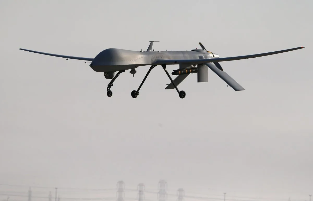 A U.S. Air Force MQ-1B Predator unmanned aerial vehicle (UAV), carrying a Hellfire missile in a file photo. (John Moore/Getty Images)