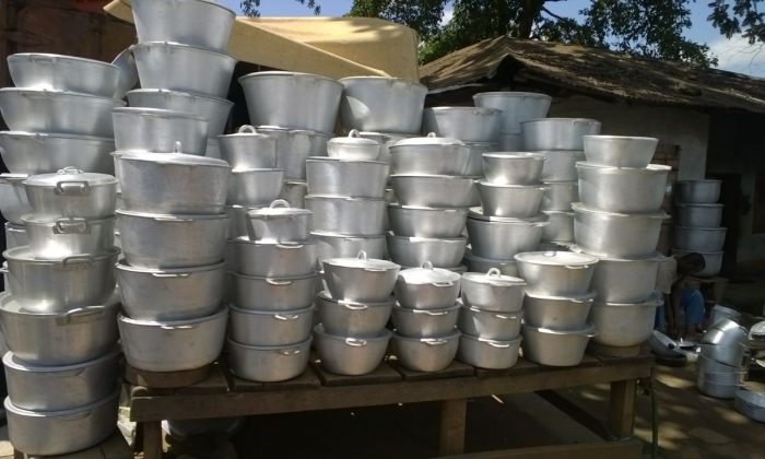 A file photo of aluminum pots made from scrap metal in a market in