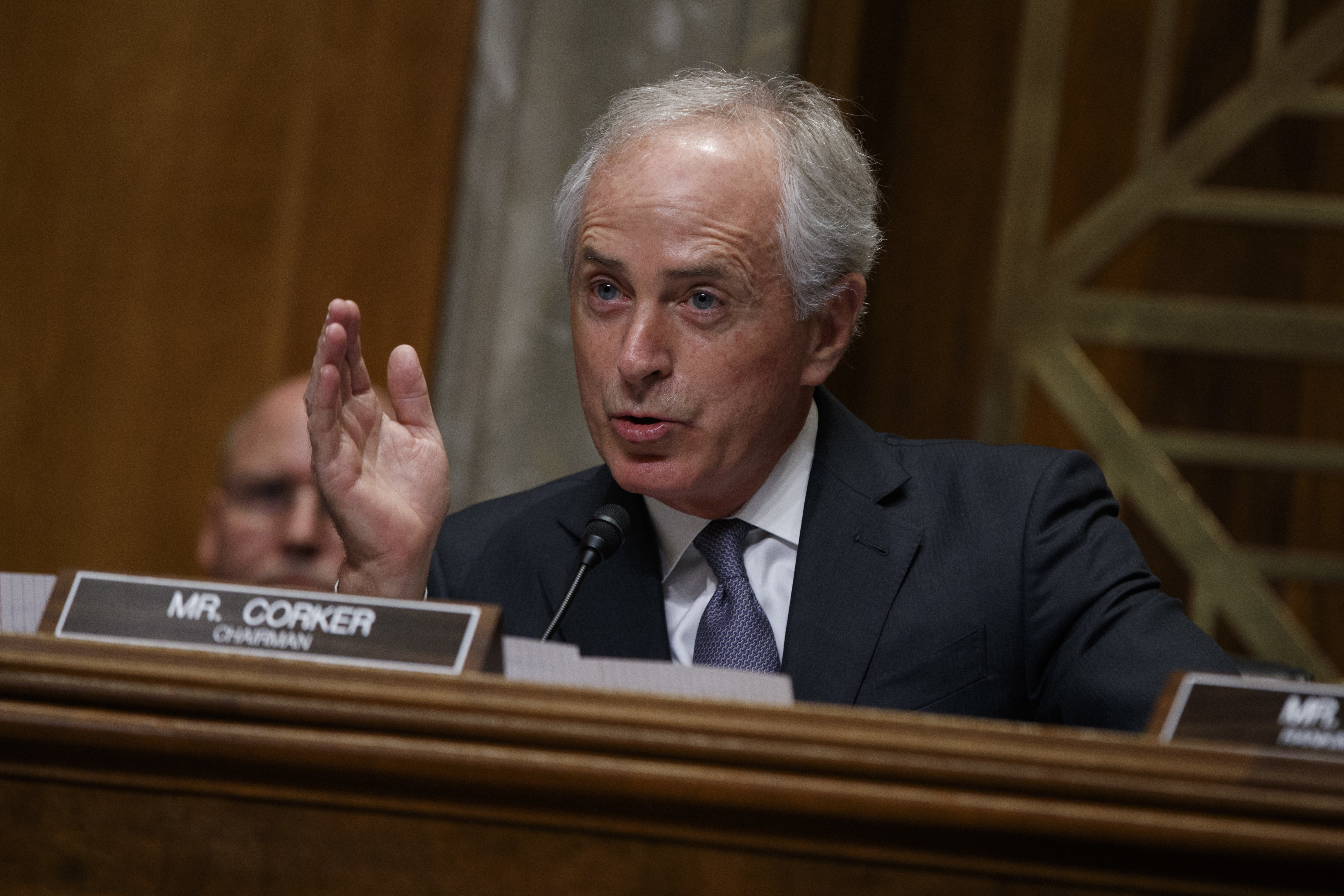 Sen. Bob Corker, R-Tenn., the chairman of the Foreign Relations Committee, speaks on Capitol Hill in Washington during the committee's confirmation hearing for UN Ambassador-designate, South Carolina Gov. Nikki Haley. (AP Photo/Evan Vucci)