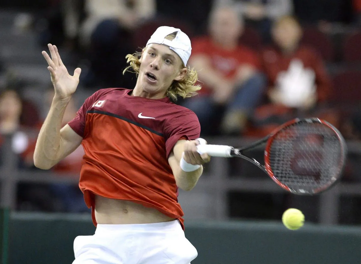 Canada's Denis ShapCanada's Denis Shapovalov returns the ball during first-round Davis Cup World Group tennis action against Great Britain's Kyle Edmund on Feb. 5, 2017 in Ottawa. (The Canadian Press/Justin Tang)ovalov returns the ball during first round Davis Cup tennis action against Great Britain's Kyle Edmund, Sunday, Feb. 5, 2017 in Ottawa. (THE CANADIAN PRESS/Justin Tang)