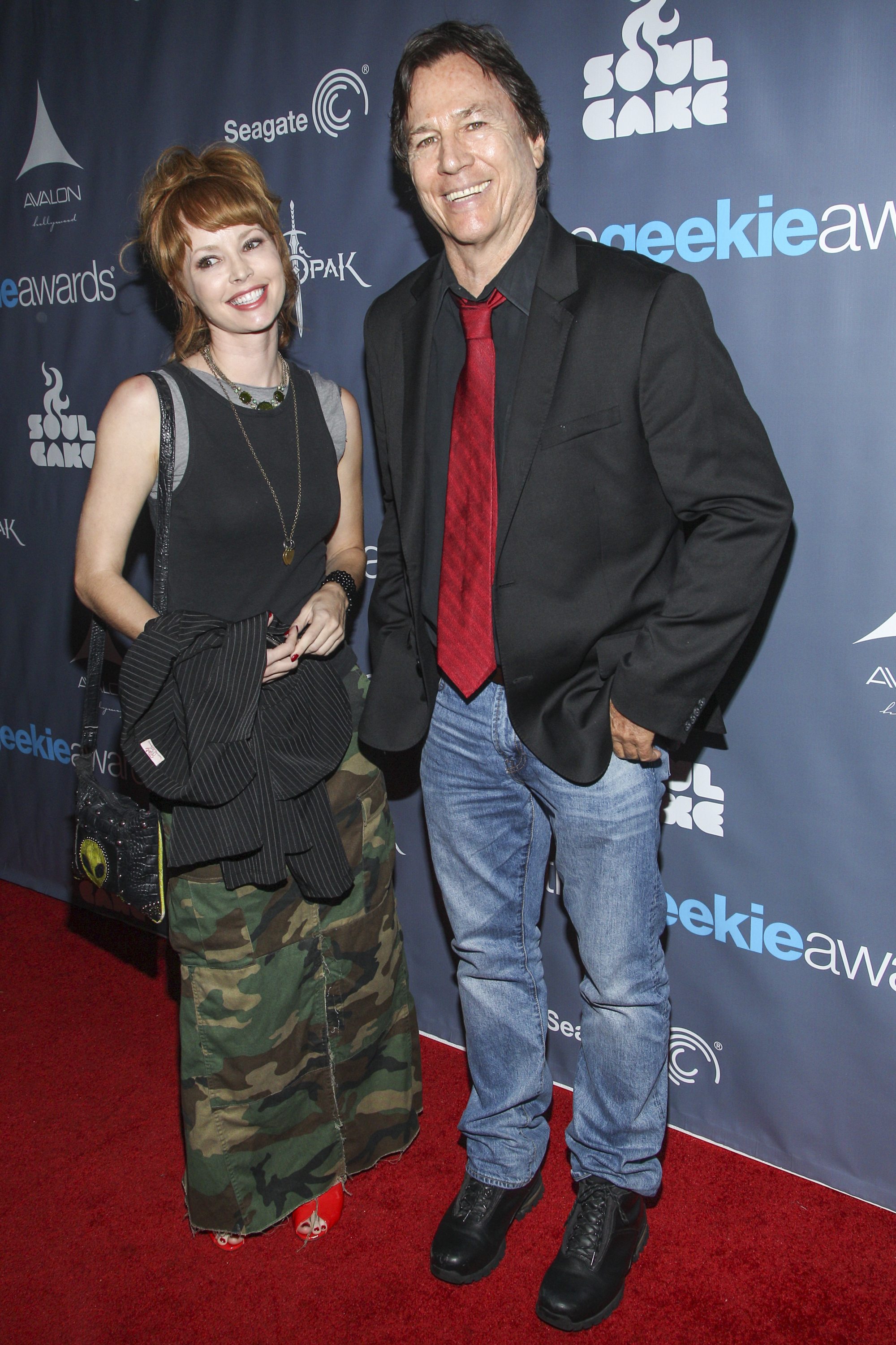 Actor Richard Hatch (R) and guest at the 2013 Geekie Awards at the Avalon in Los Angeles. (Photo by Paul A. Hebert/Invision/AP)