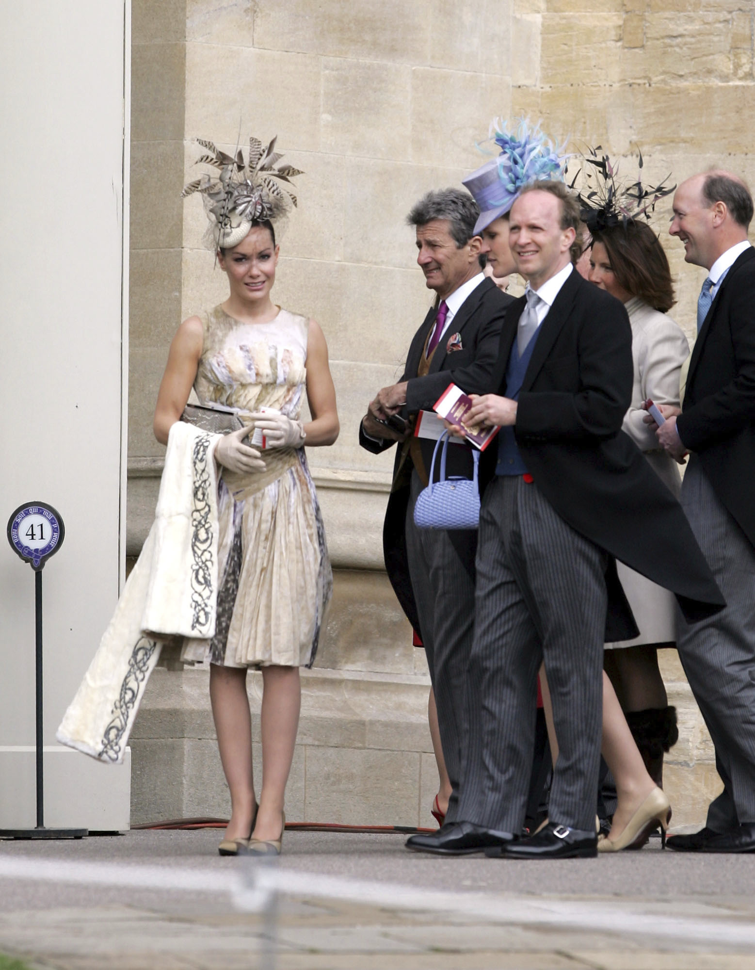 Tara Palmer-Tomkinson (L) and her family arriving at Britain's Prince Charles, her godfather, and his wife Camilla, Duchess of Cornwall's service of Prayer and Dedication at St. George's Chapel in Windsor, England. (AP Photo/Jane Mingay, Pool)