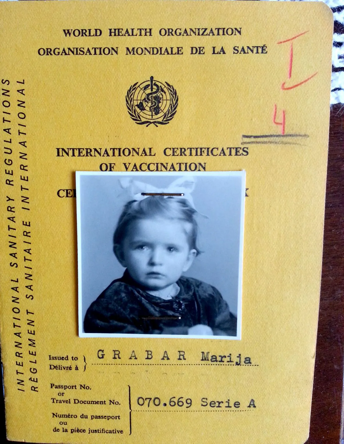 A photo of 2-year-old Mary Grabar on her inoculation records when she entered the United States. (Courtesy of Mary Grabar)