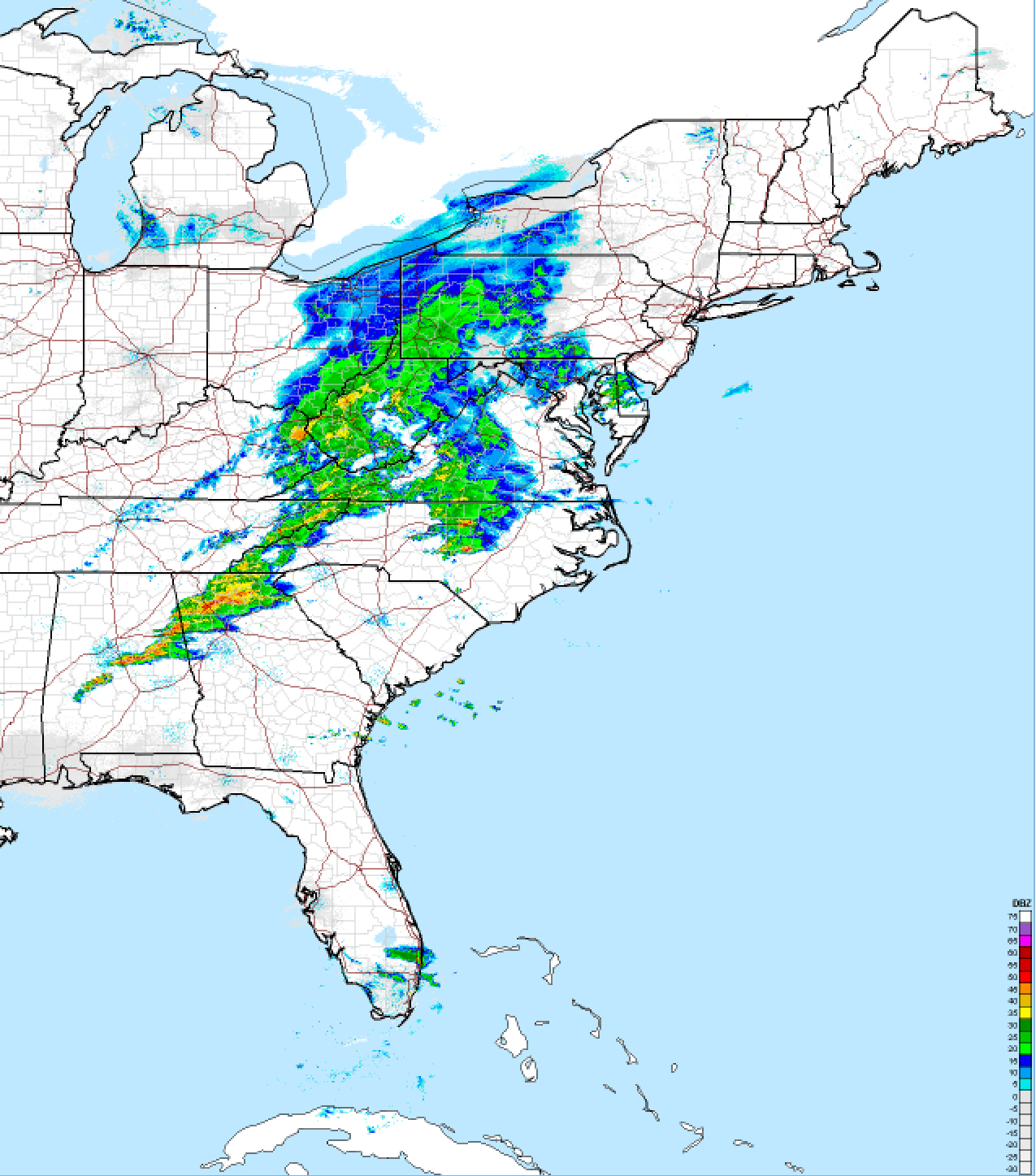 A storm system moving across the United States, on Feb. 8, 2017, at 10:48 p.m. EST. (NOAA via AP)