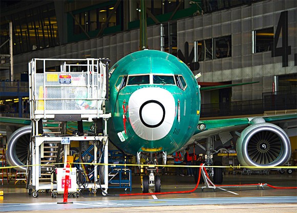 A Boeing 737 aircraft during the manufacturing process at the Boeing factory in Renton, Wash., on May 19, 2015. The company is America's biggest manufacturing exporter. (SAUL LOEB/AFP/Getty Images)