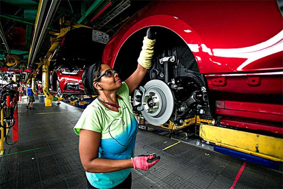 Ford Mustangs go through assembly at the Ford Flat Rock Assembly Plant in Flat Rock, Mich., on Aug. 20, 2015. Ford canceled plans to build a car factory in Mexico and instead will expand its Michigan factory, creating 700 jobs. (Bill Pugliano/Getty Images)