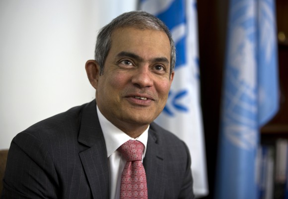 Indrika Ratwatte, Pakistan's country representative for the U.N. refugee agency, talks to The Associated Press, in Islamabad, Pakistan, on Feb. 7, 2017. (AP Photo/B.K. Bangash)