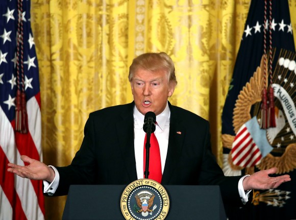 President Donald Trump speaks during a news conference announcing Alexander Acosta as the new Labor Secretary nominee in the East Room at the White House in Washington on Feb. 16, 2017. The announcement comes a day after Andrew Puzder withdrew his nomination. (Mark Wilson/Getty Images)