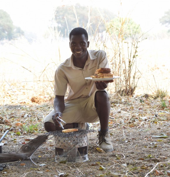 Jackie toasting thick slices of freshly baked bread. (Giannella M. Garrett)