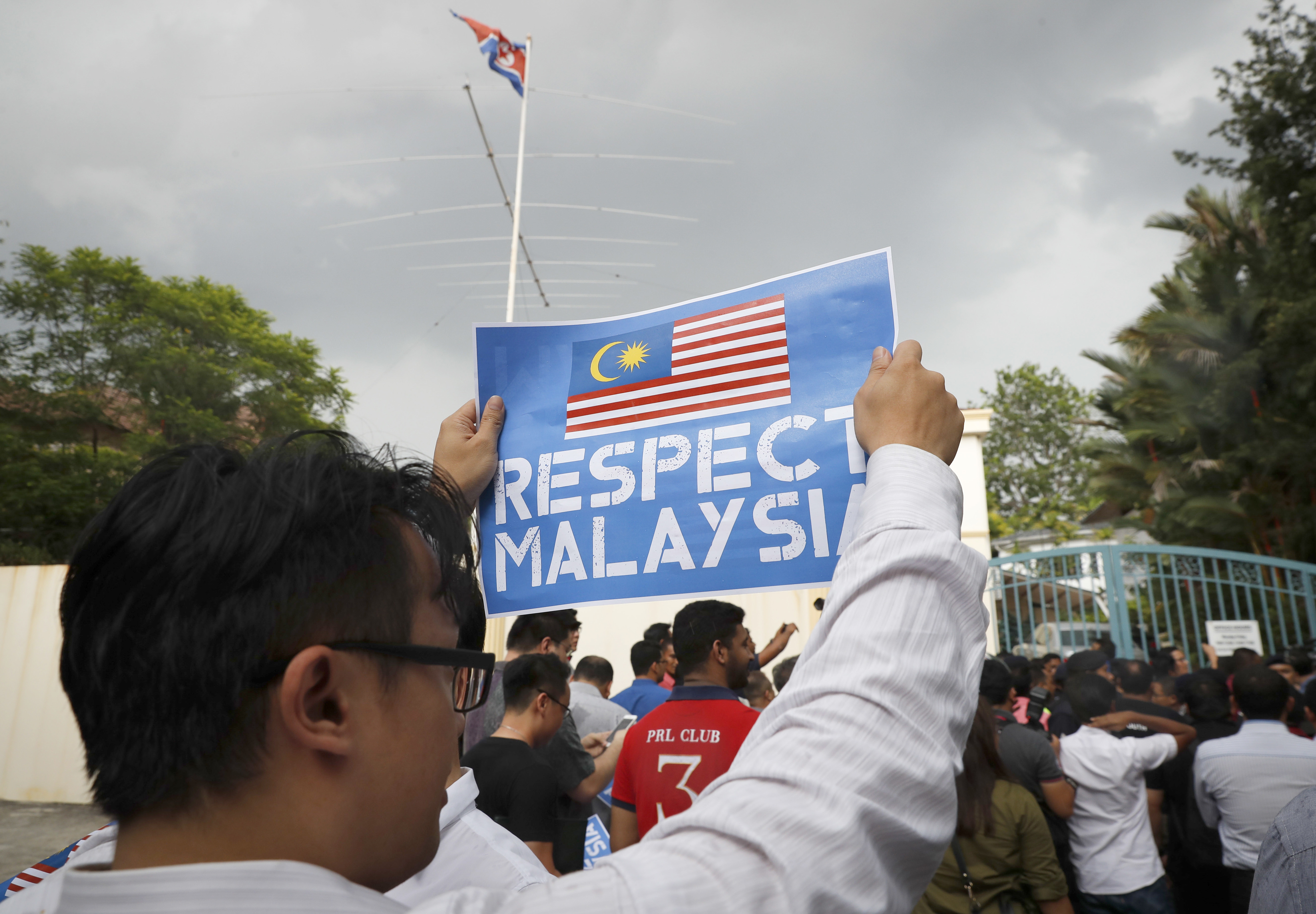 Members of the UMNO (United Malays National Organization) gather to protest against the killing of Kim Jong Nam outside North Korean Embassy in Kuala Lumpur, Malaysia on Feb. 23, 2017. (AP Photo/Vincent Thian)