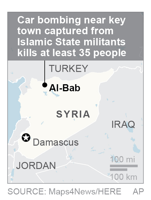 Map locates Al-Bab, Syria. (Via AP)