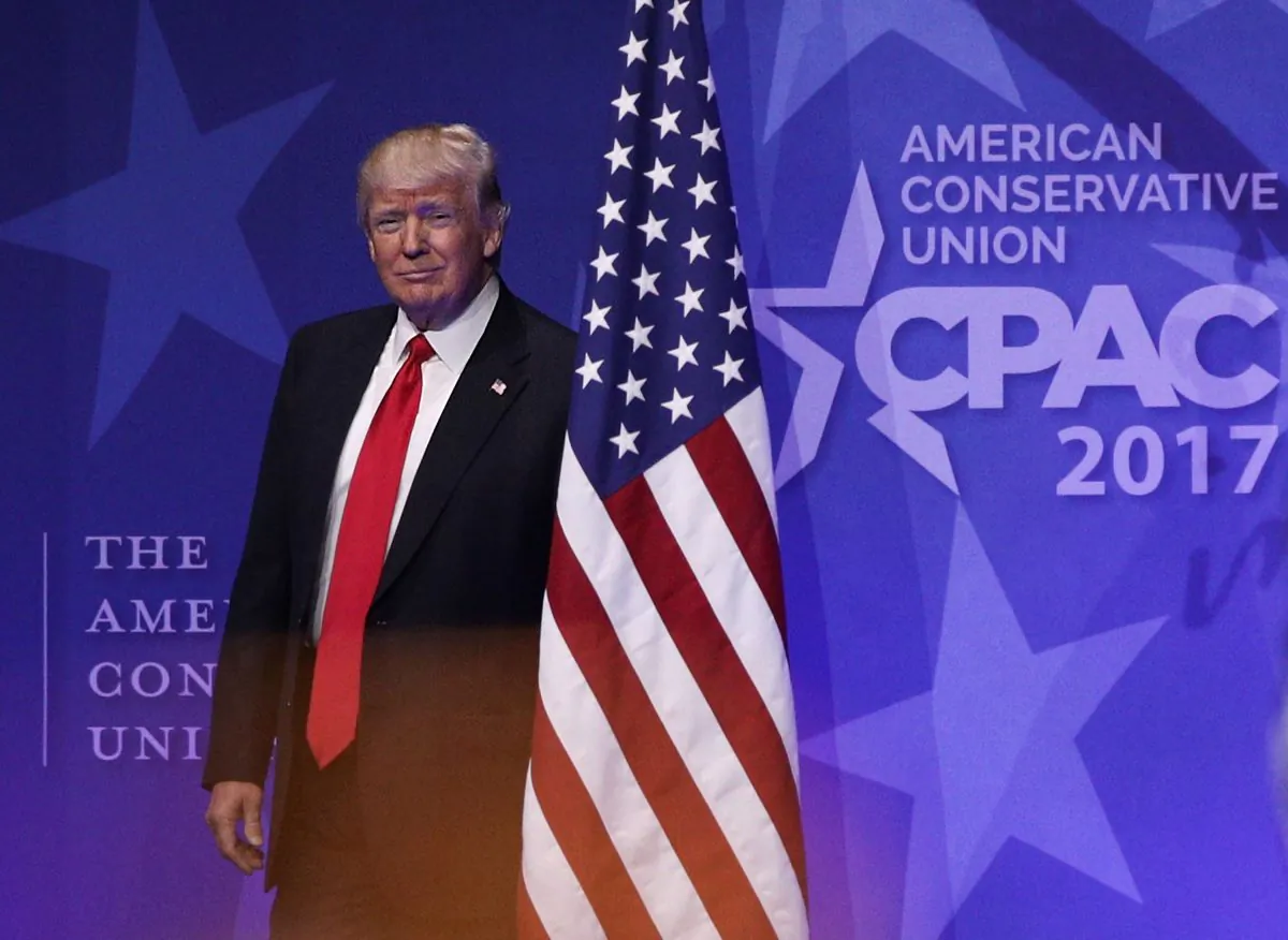 President Donald Trump walks on stage prior to his address to the Conservative Political Action Conference at the Gaylord National Resort and Convention Center in National Harbor, Maryland on Feb. 24, 2017. Hosted by the American Conservative Union, CPAC is an annual gathering of right wing politicians, commentators and their supporters. (Alex Wong/Getty Images)